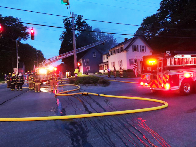 Firefighters from eight communities battled a blaze at an apartment in Oakland on Wednesday night. The Oakland fire chief said one person was sent to the hospital.