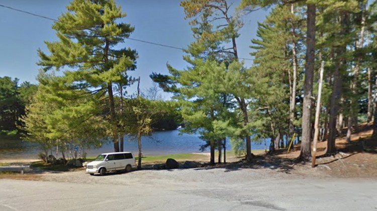 The Brettuns Pond boat landing and beach area off  Federal Road (Route 108) in Livermore.