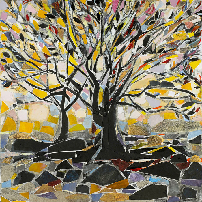 "Earth and Sky Tree," mixed media collage by Robin Brooks.