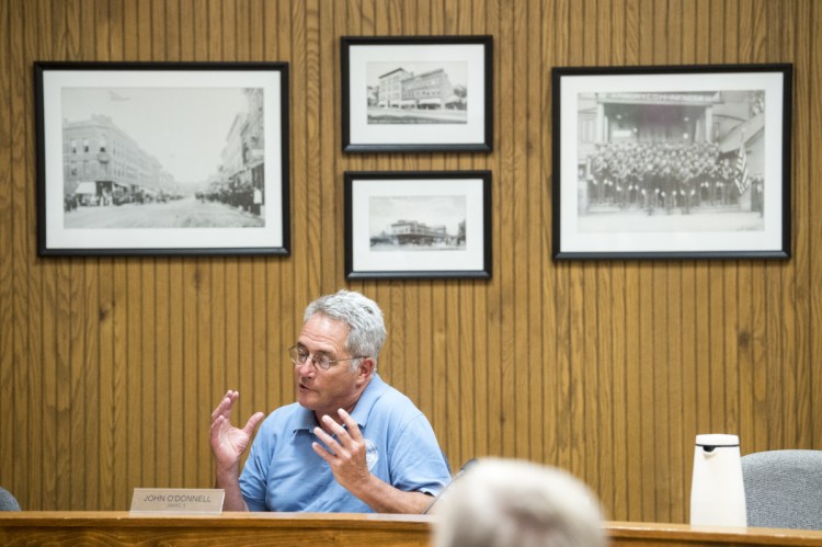 Councilor John O'Donnell, D-Ward 5, speaks during a special council budget meeting Tuesday in the City Council chambers at The Center in Waterville.