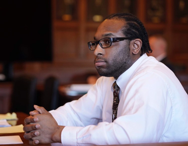 David W. Marble Jr. listens as Justice Michaela Murphy gives instructions to the jury Wednesday before they begin deliberations at the Cumberland County Courthouse in Portland. Marble is on trial for two murder charges stemming from the Dec. 25, 2015, shooting deaths of Eric Williams and Bonnie Royer.