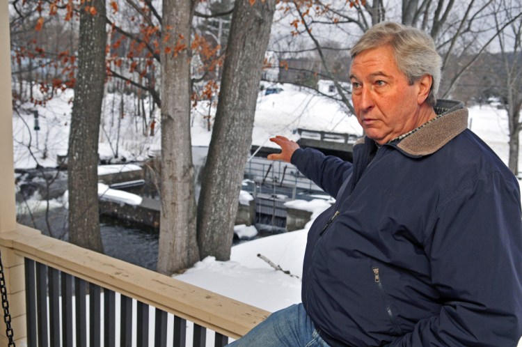 Tom Heiss talks about construction plans at the Maranacook dam in Winthrop on Feb. 15, 2017.