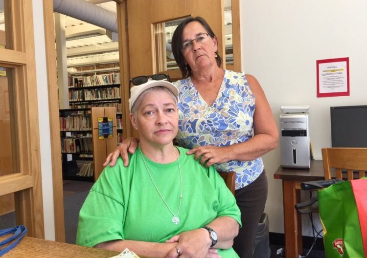 Laura Kirkland, left, and Kathy Cormier, friends of Kim Dobbie, said she was stalked by Albert Flick, who is now charged with killing her. They said Dobbie was a good, kind person, and a devoted mother of twins who was days away from moving out of a shelter into an apartment.