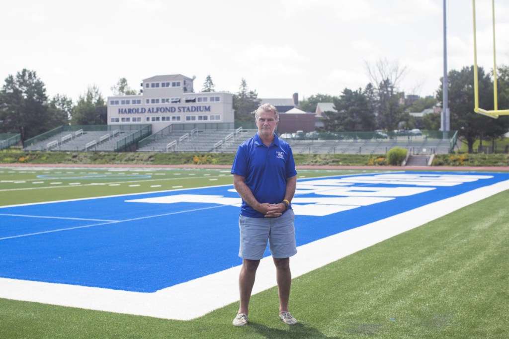 After 29 years coaching at Orono's Alfond Stadium for the University of Maine – six as an assistant, 23 as head coach – Jack Cosgrove has moved on to a different Harold Alfond Stadium, as he enters his first season as head coach of Colby's football program. (Staff photo by Brianna Soukup/Staff Photographer)