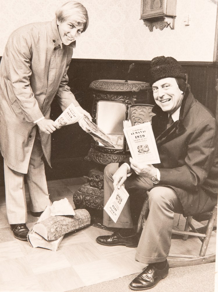 Peter Geiger and his father, Ray, made a promotional photo in late summer of 1978 for the 1979 Farmers’ Almanac. 