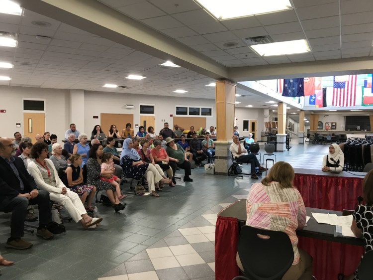 Fatima Halawa, a student at Cony High School whose family has moved to Maine from Syria, spoke about the holidays of the Muslim faith during a Monday meeting of the Augusta Board of Education's policy committee.