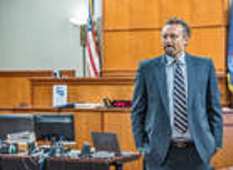 Seth Carey paces in the Portland Superior Court courtroom before his disbarment hearing on Wednesday afternoon.