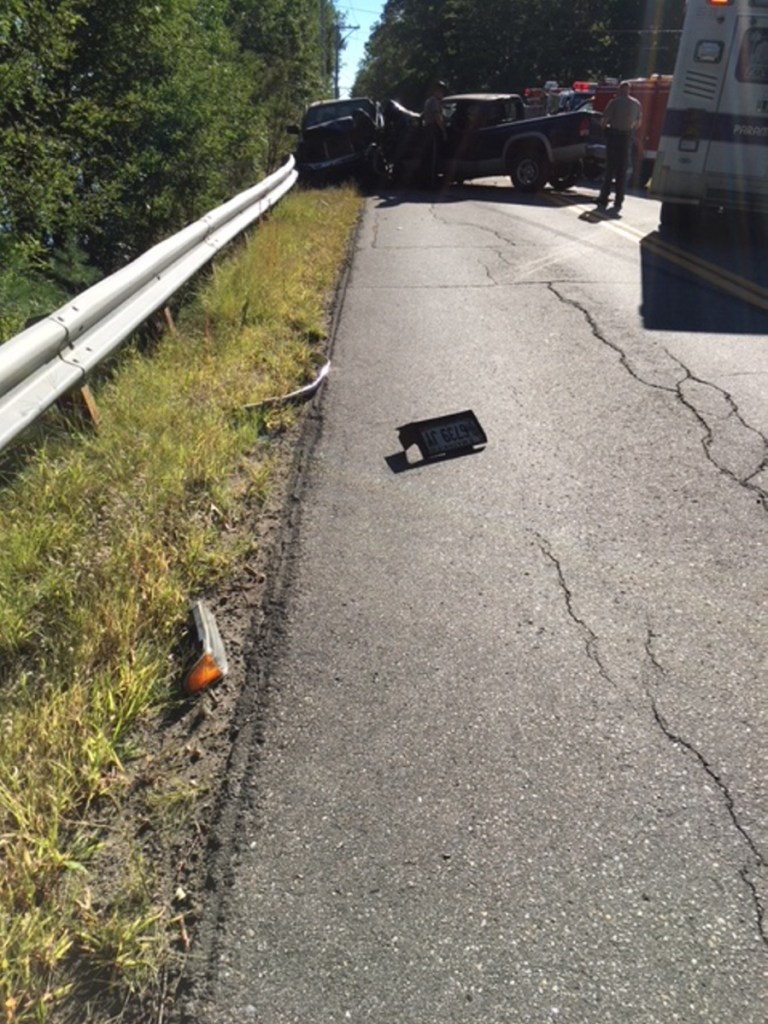 Two men were injured in a three-vehicle crash Thursday afternoon on River Road in Norridgewock.