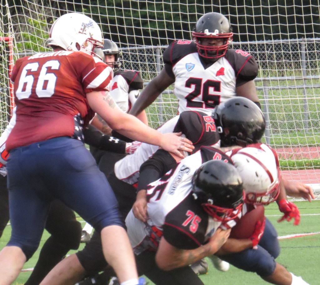 The Twin City Riot of the New England Football League battle it out in August against the Vermont Ravens at their new home field in Athens. .