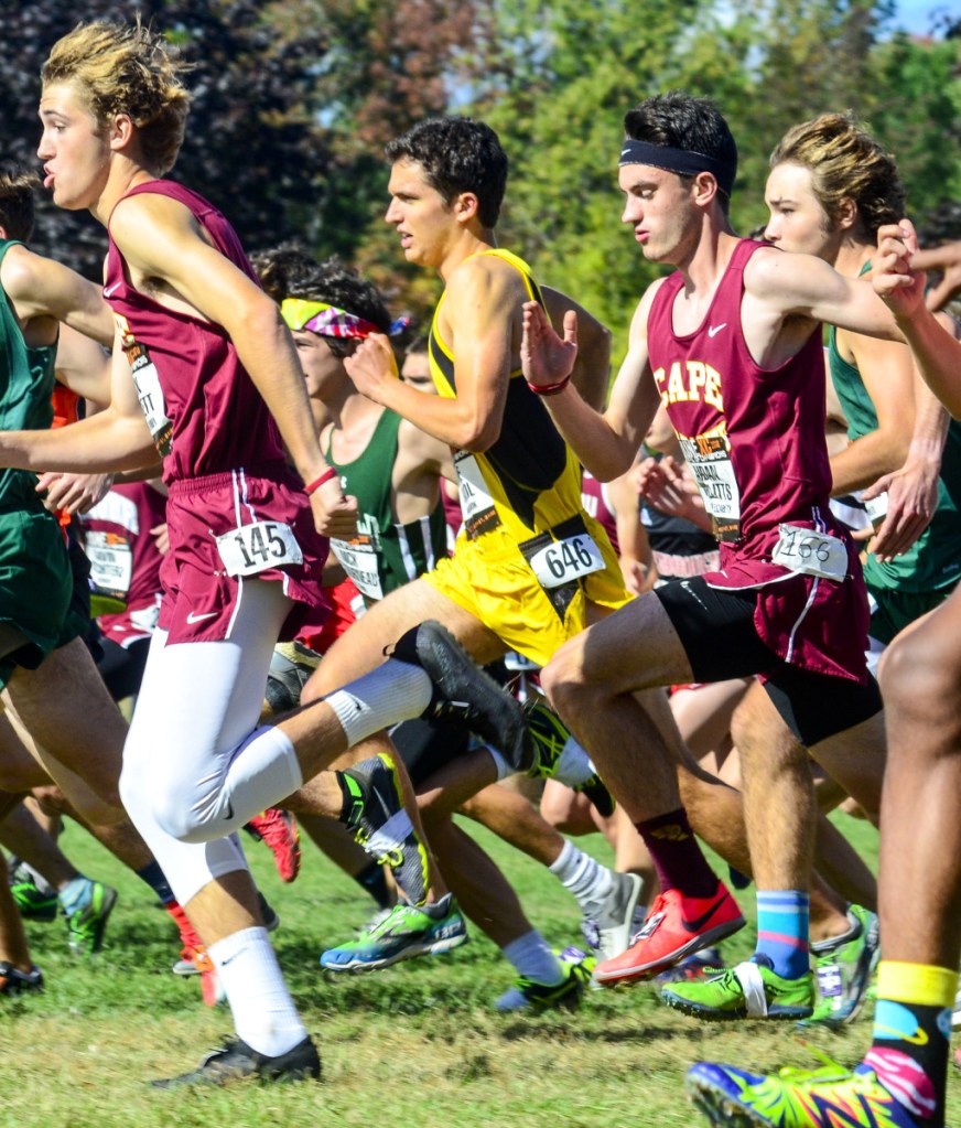 Staff photo by Joe Phelan 
 Maranacook's Luke Bartol, 646 center, starts the Festival of Champions on Saturday in Belfast. He finished 27th with a 17:09.58.