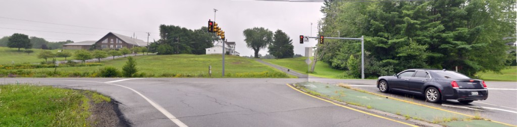 This land, shown Aug. 14, is the site of a proposed apartment complex at the intersection of Leighton Road and Civic Center Drive in Augusta. The Augusta Elks Club is at top left and the driveway that lines up with Leighton Road would be the complex's driveway.