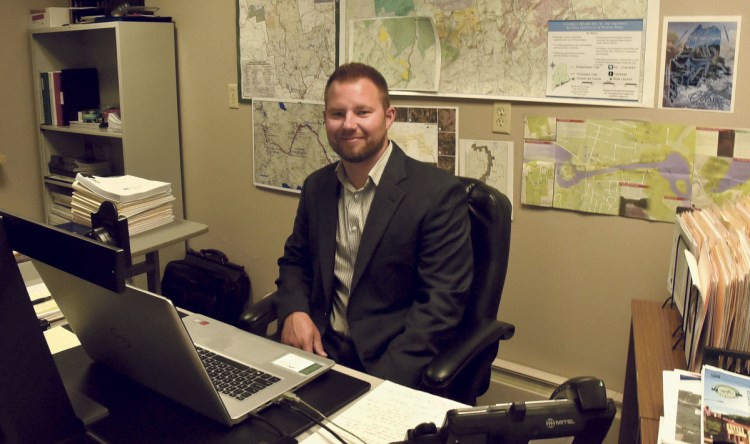 Christian Savage, the new executive director of the Somerset Economic Development Corporation, in his office in the Somerset Superior Courthouse in Skowhegan on Wednesday.