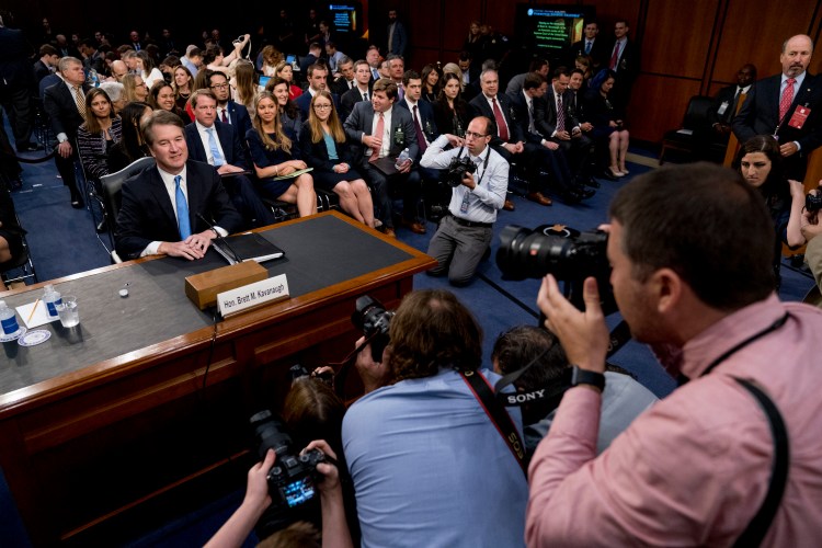 President Donald Trump's Supreme Court nominee, Brett Kavanaugh, a federal appeals court judge, arrives before the Senate Judiciary Committee on Capitol Hill in Washington, Wednesday, Sept. 5, 2018, for the second day of his confirmation to replace retired Justice Anthony Kennedy. 