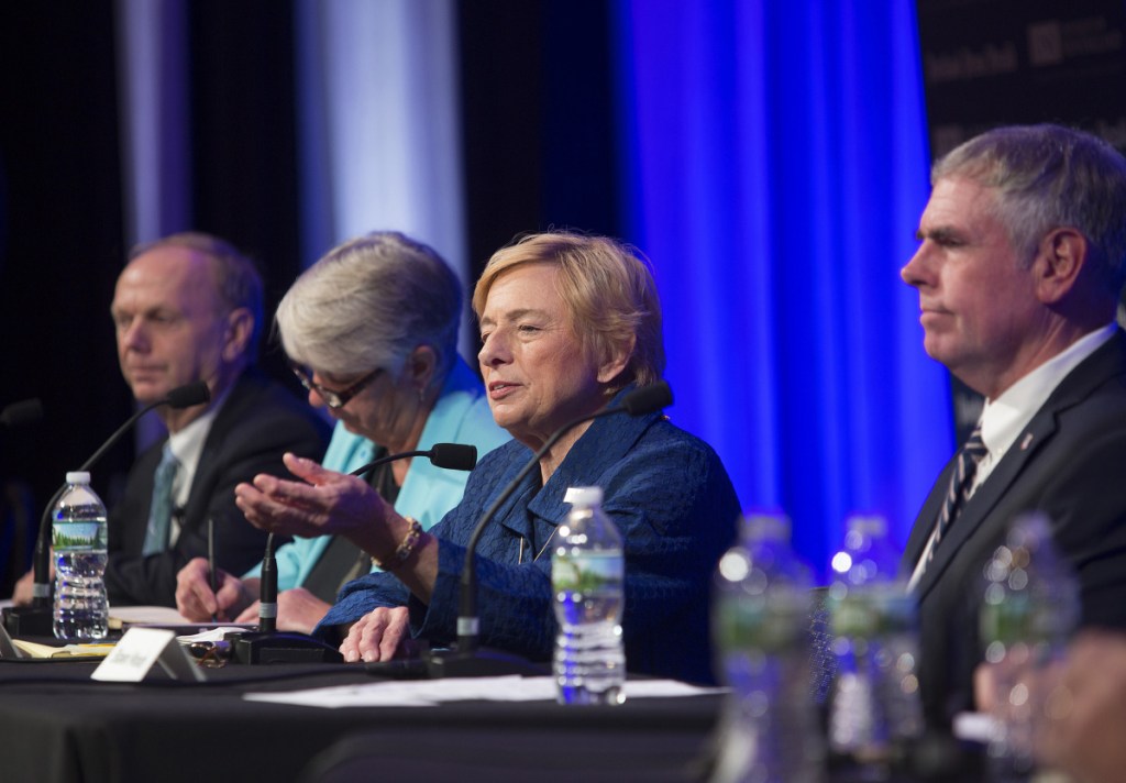 Democratic candidate Janet Mills answers a question during the debate held at the University of New England in Portland on Wednesday, Oct. 10.