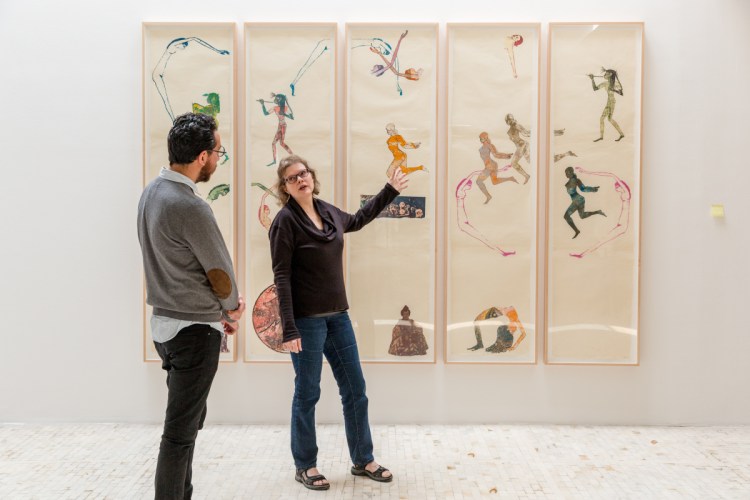 Julie Ault, right, at the Museum Tamayo, in Mexico City on Sept. 20.