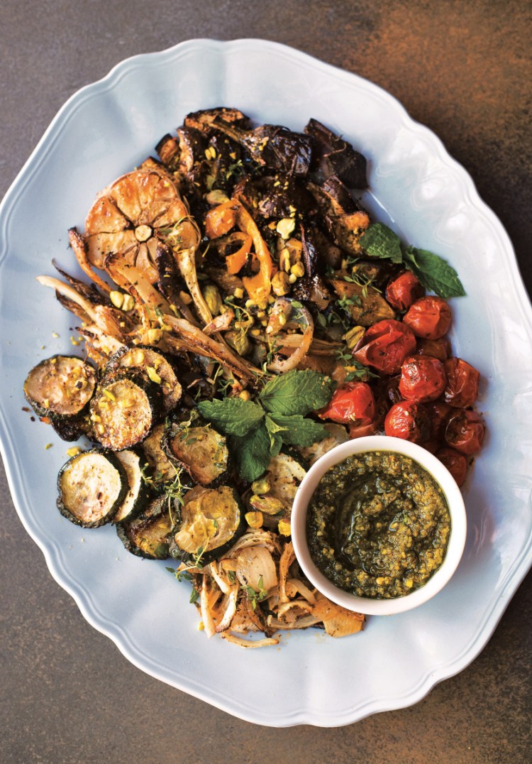 Mediterranean Ratatouille with Pistachio Pesto.