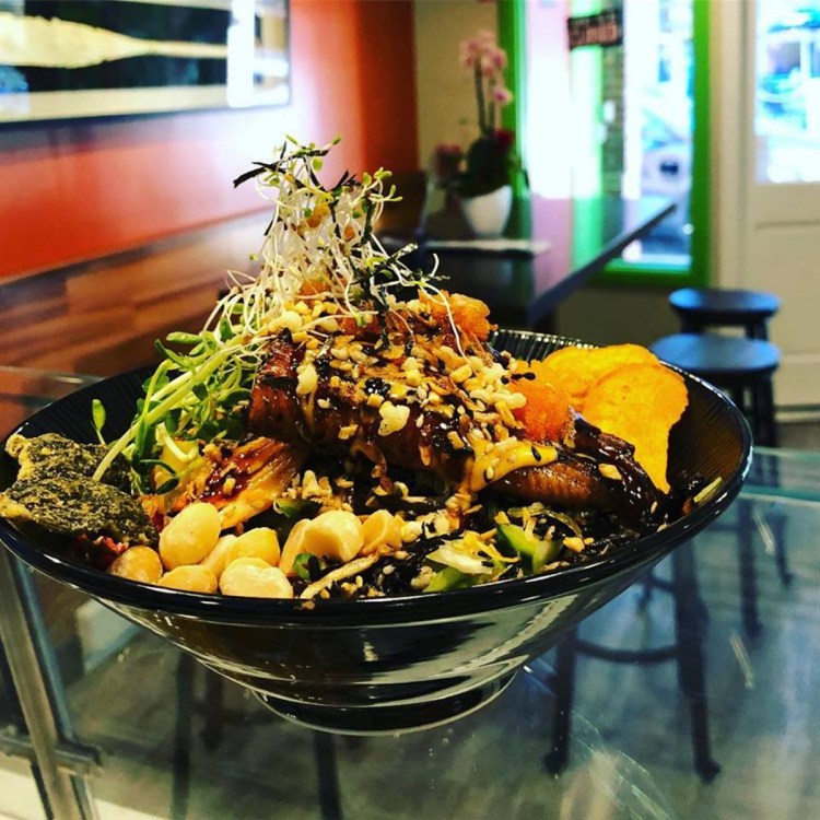 An unagi poke bowl from Crunchy Poke on Fore Street in Portland.