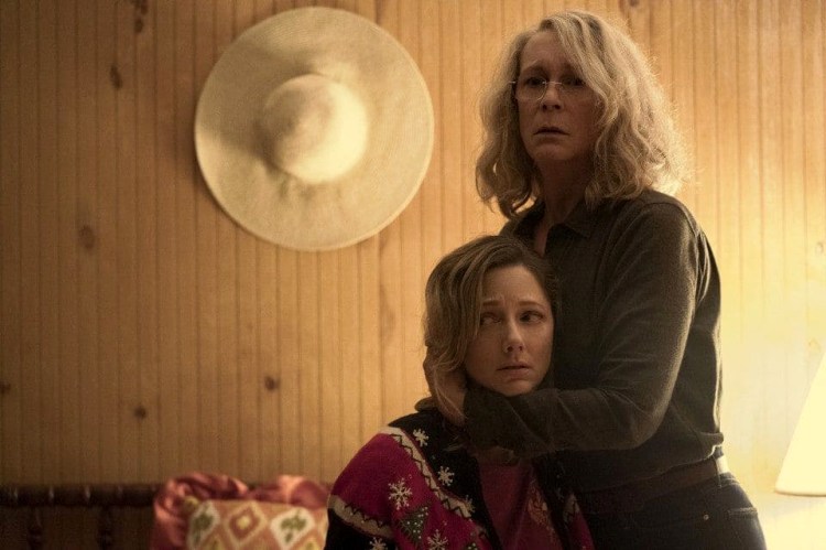 Jamie Lee Curtis tries to protect Judy Greer in "Halloween."