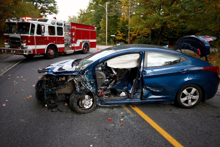 A head-on collision left this car and one other blocking traffic on Chadbourne Road on Wednesday afternoon for about an hour as crews worked to extract at least one driver and clear debris. 