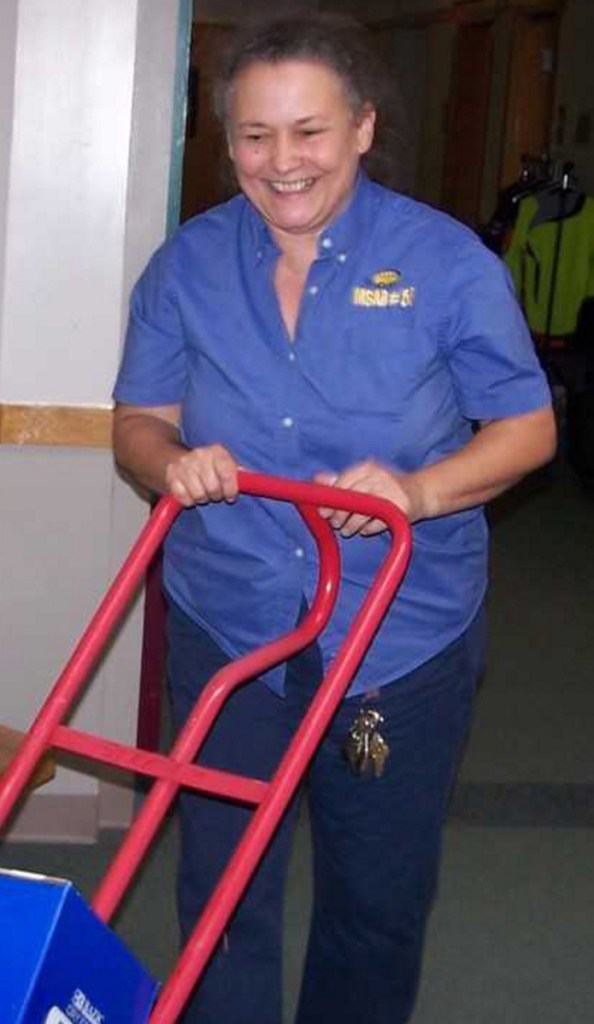 Tina Bilodeau, custodian, brings in the much-needed school supplies.