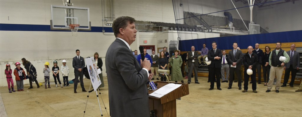 Chuck Hayes, CEO of MaineGeneral Health, addresses those gathered for the groundbreaking ceremony for the Alfond Youth Center Wellness project in Waterville on Thursday. The $6.12 million project includes a family wellness center, an upgrade of the facility's gymnasiums, an indoor track, a kitchen and an expanded after-school program.