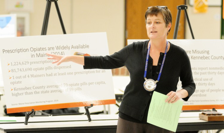 Pat Hart speaks during a forum on Nov. 10, 2015, at Gardiner Regional Middle School in Gardiner.