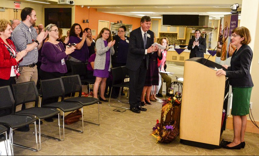 U.S. Sen. Susan Collins, R-Maine, speaks to home care and hospice workers Wednesday at MaineGeneral Medical Center's Alfond Center for Health in Augusta.