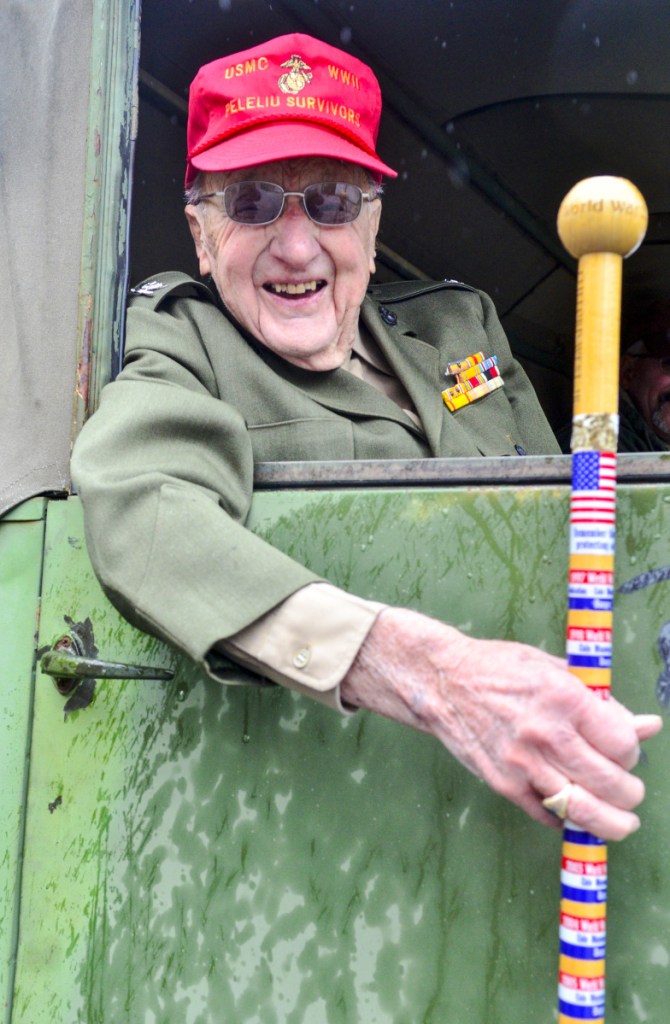 World War II Marine Corps veteran Cliff West, of Winthrop, attended the Veterans Day observances Saturday in Readfield.