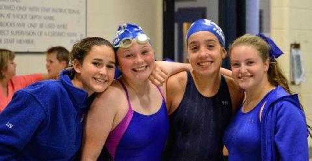 Mid-Maine Dolphins from left are Olivia Roy, Sarah McNeil, Emma Farnham and Elyse St. Pierre.