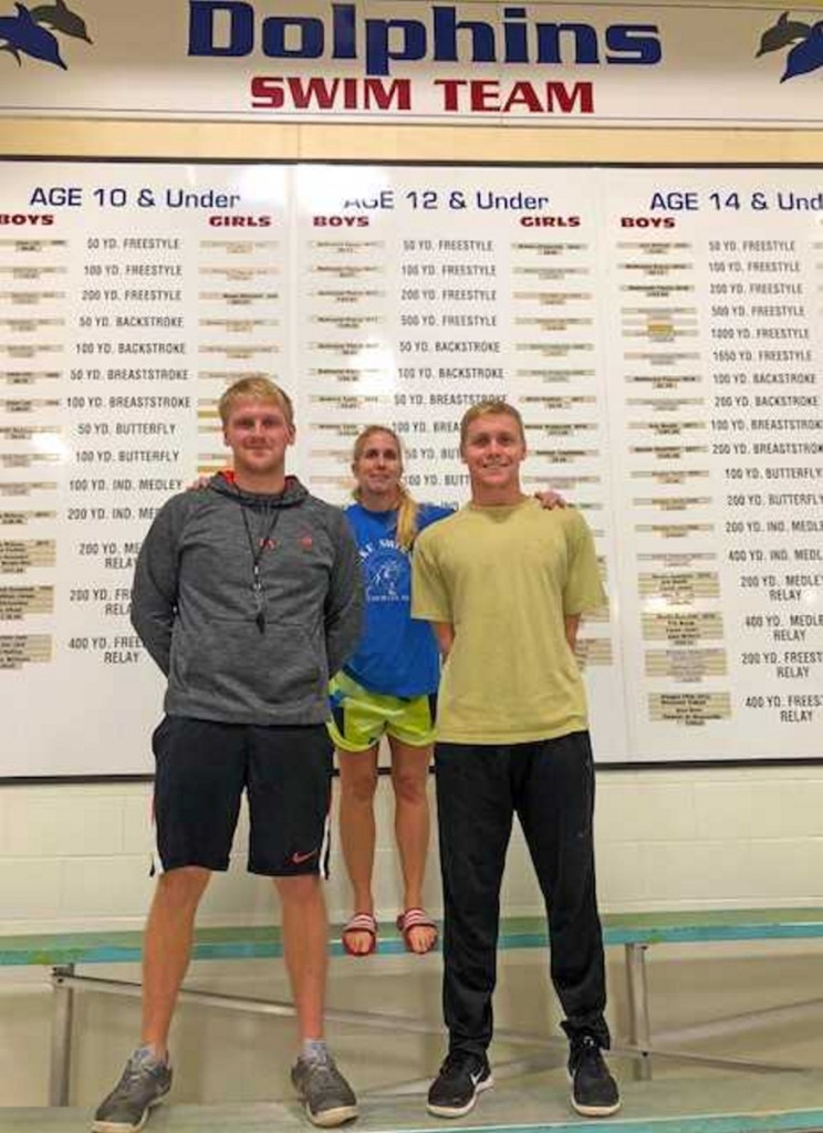 The coaches from left are Assistant Coach Colin Vidas, Associate Head Coach Sara Rushton and Head Coach Kyle Bauer.