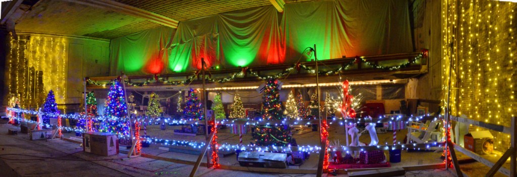 Most of the trees are lit and decorated Wednesday as workers prepare of the River of Trees at the Colonial Theater in Augusta. The event starts Friday and runs through Sunday.