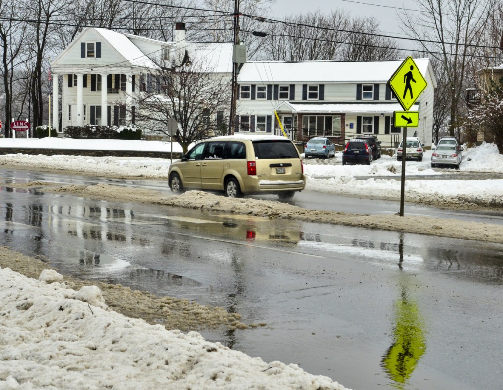 A crosswalk and the LINC Wellness & Recovery Center are seen Tuesday at corner of Memorial Drive and Gage Street near the Memorial Bridge in Augusta. Dana Williams, 60, was struck and killed by a truck near the crosswalk Monday night.