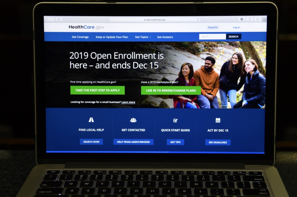 The federal website where consumers can sign up for health insurance under the Affordable Care Act is shown on a computer screen in Washington, Thursday, Nov. 1, 2018.  (AP Photo/Susan Walsh)