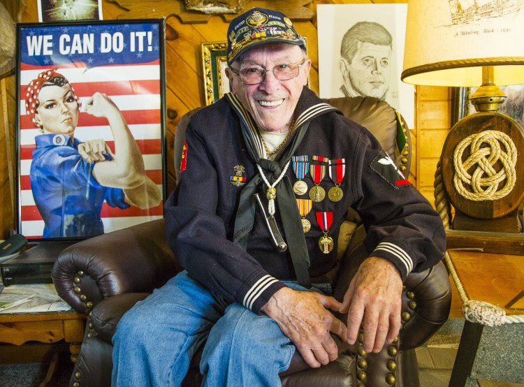 Conrad Lebourdais at his home in Topsham where he worked for 43 years at the Pejepscot Paper Mill. He feels many veterans don't get their due, and a few years ago he helped restore a veteran discount at the Brunswick air show.