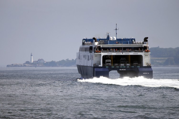 The Cat motors out of Portland Harbor on its way toward Yarmouth, Nova Scotia, in July 2017.