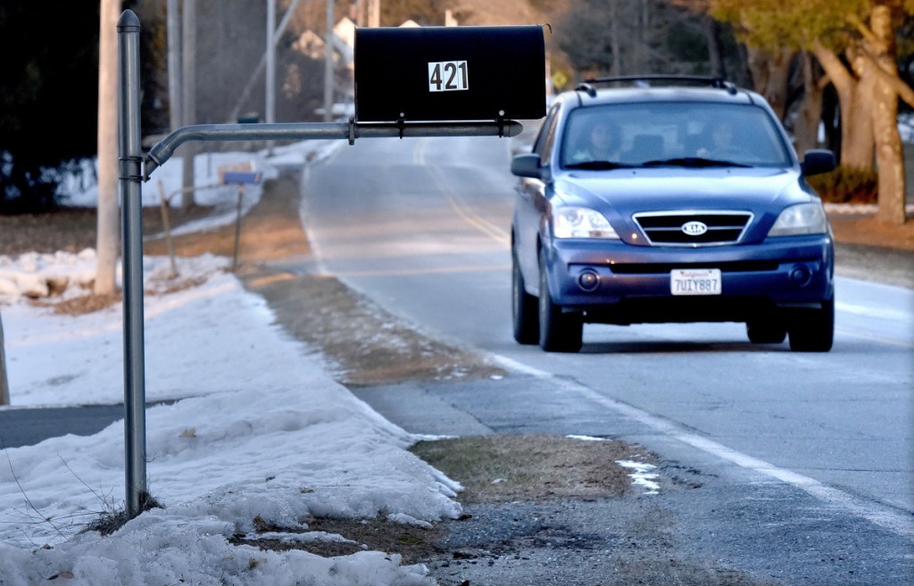 This mailbox along the Neck Road in China is set at the edge of the paved roadway and close to passing motorists. China's Select Board was deciding whether to adopt a policy not to reimburse residents for mail boxes damaged or destroyed by its snow plows or other equipment Monday night.