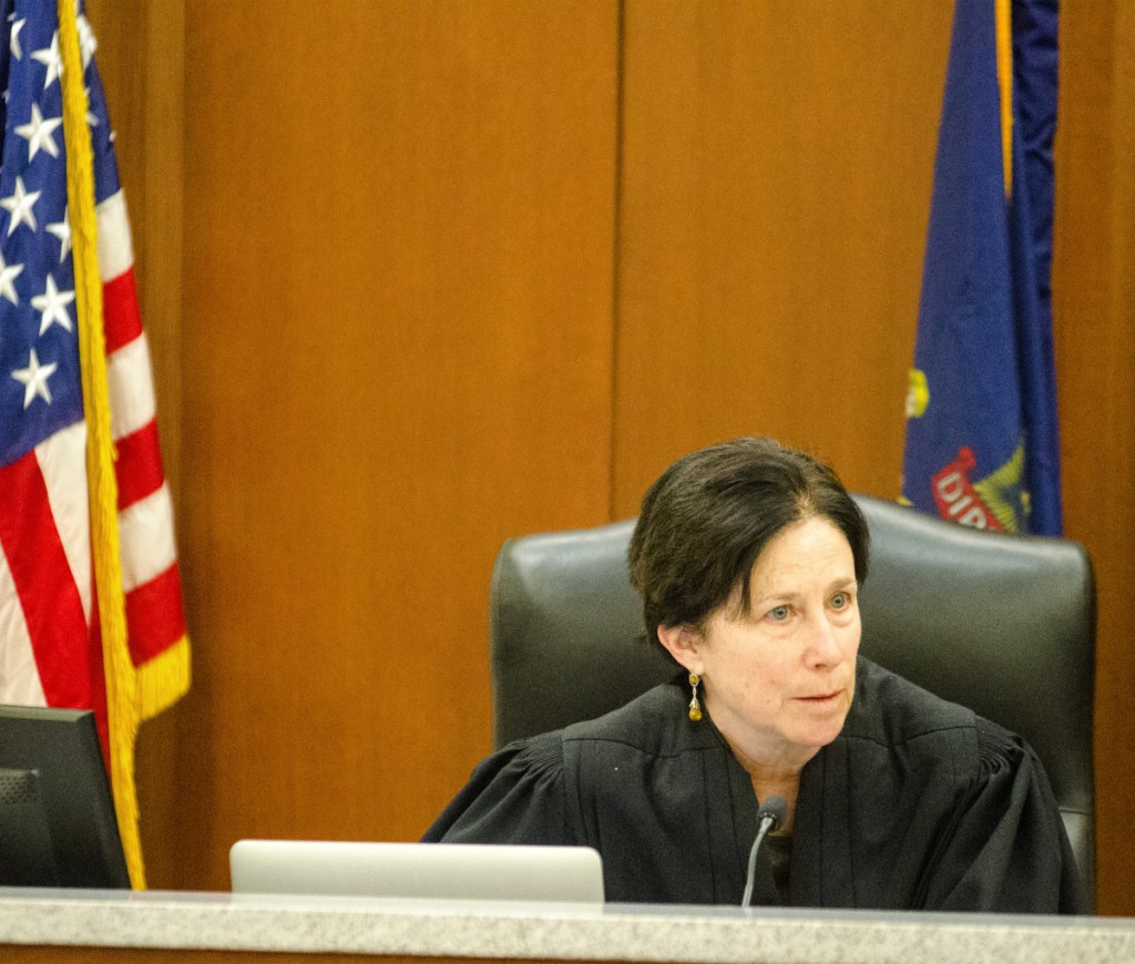 Justice Michaela Murphy speaks to the jury Wednesday during opening statements at Andrew Bilodeau's trial at the Capital Judicial Center in Augusta.