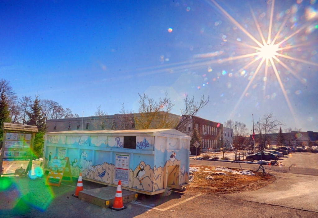 This photo taken on Thursday shows the recycling rolloff container at the Augusta police station.