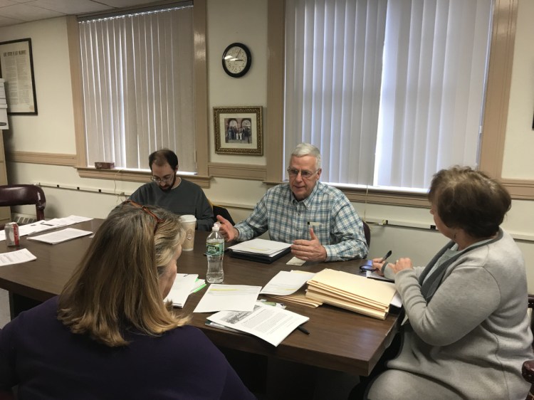 Former U.S. Rep. Mike Michaud, center, speaks at a Dec. 11 comprehensive plan meeting for East Millinocket. After running unsuccessfully for governor in 2014 and working for two years in the Labor Department, Michaud now serves on the Board of Selectmen. He's joined by Selectman Kyle Leathers; Peggy Daigle, right, board chairwoman; and planning consultant Vicki Rusbult. 