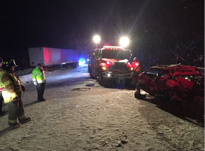 Leroy Gordon, 76, of Farmington died Friday in Lewiston from injuries he suffered in this collision between a car and a tractor-trailer on Route 27 in Kingfield on Nov. 27. His grandson, Seth Gordon, 28, also of Farmington, was killed instantly in the crash, according to Franklin County Sheriff Scott Nichols Sr.