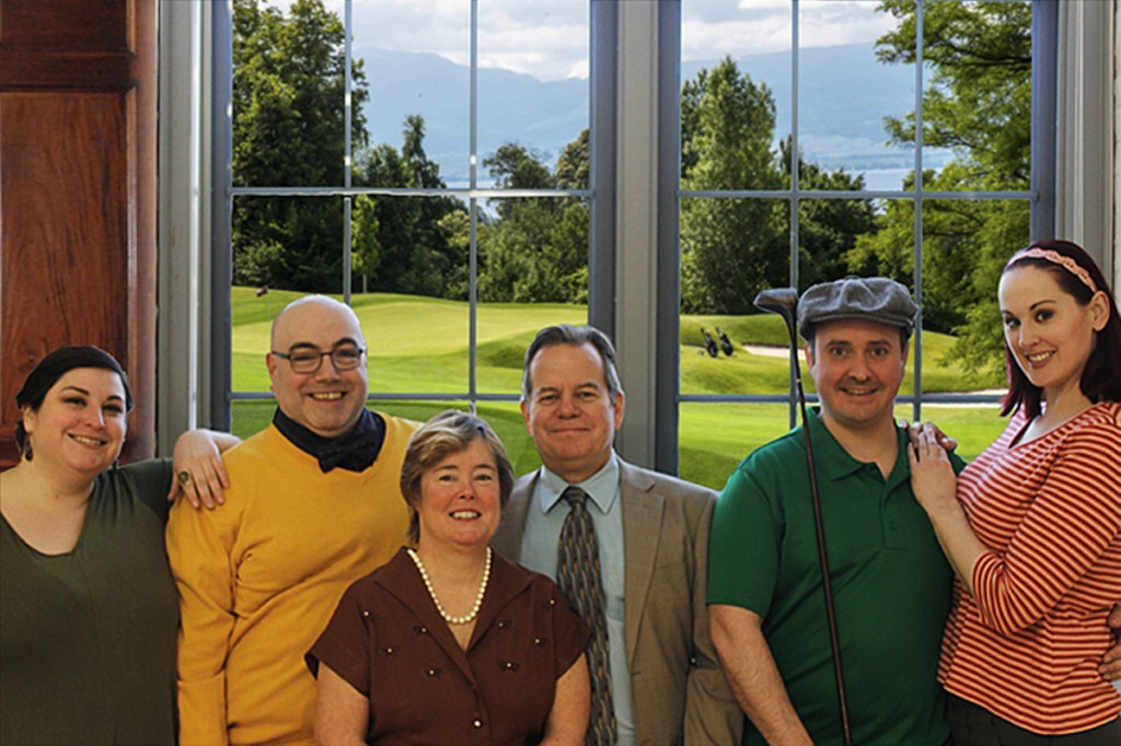 The cast of "A Fox On The Fairway," from left: Emilienne Ouellette, Erik Hyatt, Jeralyn Shattuck, Bart Shattuck, Tim Croce and Bee Tyler. Photo courtesy of the Waterville Opera House