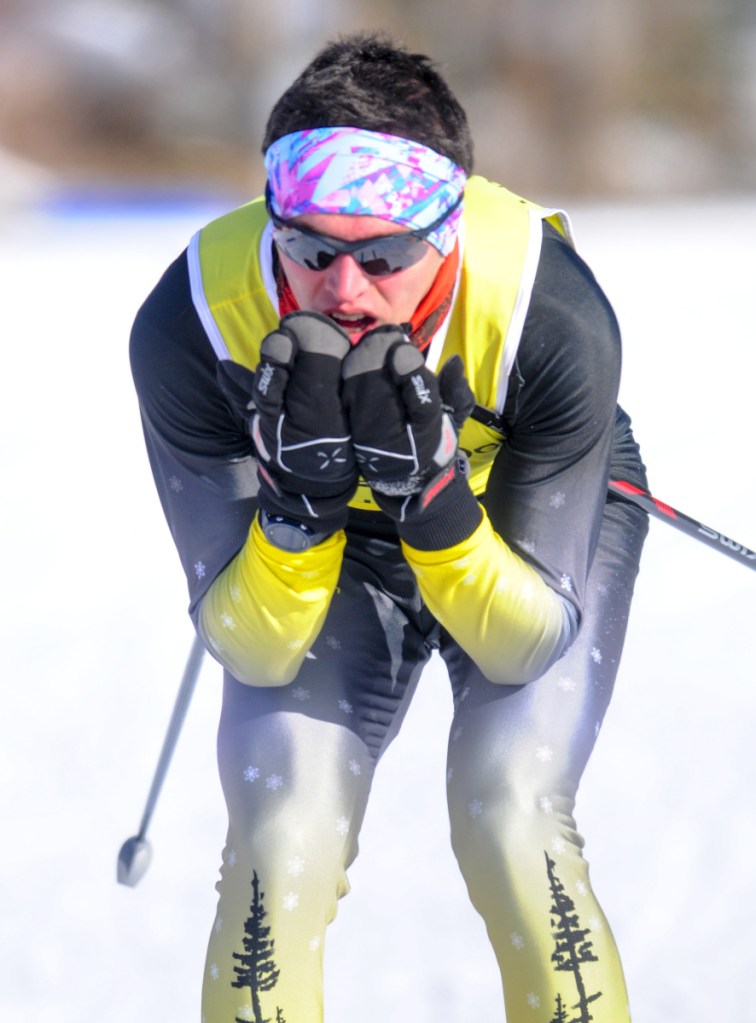 Maranacook's Luke Bartol comes down the path during the Maranacook Waves on Saturday at Quarry Road Trails in Waterville.