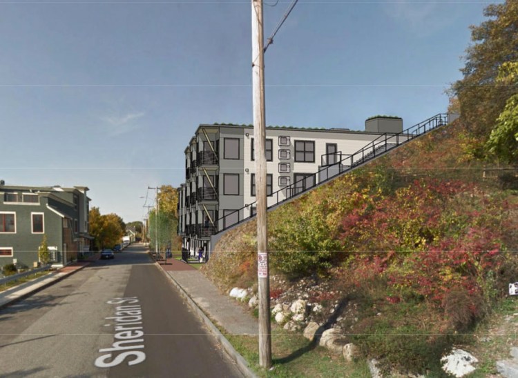 A rendering from 2017 shows the proposed condominium building at 155 Sheridan St. on Munjoy Hill in Portland.