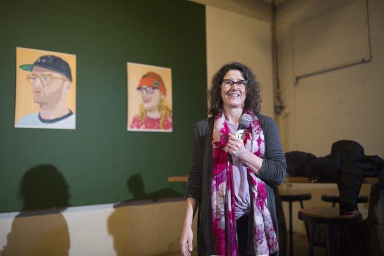 City Councilor Belinda Ray announces her candidacy to become Portland's next mayor at Oxbow Blending & Bottling in Portland on Thursday.