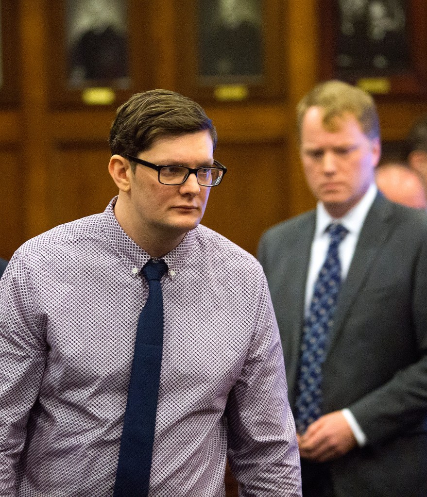 Noah Gaston arrives in court Monday with his attorney James Mason.