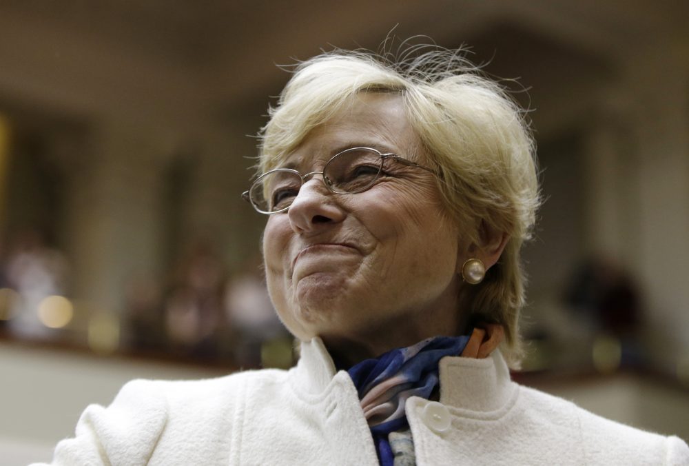 Gov. Janet Mills acknowledges applause from legislators prior to her State of the Budget address, Monday, Feb. 11, 2019, at the State House in Augusta, Maine. (AP Photo/Robert F. Bukaty)