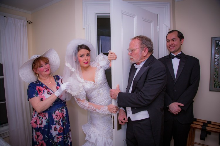 A scene from "Plaza Suite,"  from left to right are Shirley Bernier, Hope Horton, Thomas Watson, and Michael Hudson. 
