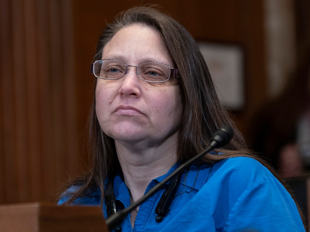 Michelle Dehetre of Lewiston listens to opening statements at a Senate Special Committee on Aging hearing on Capitol Hill on Wednesday, where she testified about her experience trying to buy insulin for her diabetes. 