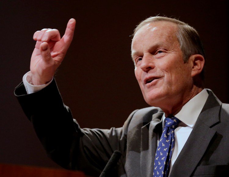 FILE - In this Nov. 3, 2012, file photo, Republican U.S Senate candidate Todd Akin addresses supporters during a campaign event in Kansas City, Mo. Akin, whose comment that women's bodies have a way of avoiding pregnancies in cases of "legitimate rape" sunk his bid for the U.S. Senate and became a cautionary tale for other GOP candidates, has died. He was 74. (AP Photo/Charlie Riedel, File)