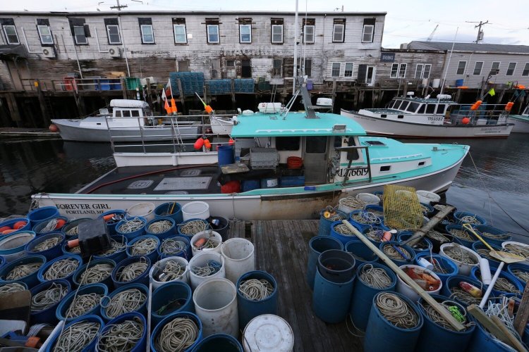 The lobster boat Forever Girl is tied to a dock between Portland Pier and Custom House Wharf in Portland Tuesday. A new report commissioned by the Island Institute in Rockland is raising the alarm about threats to Maine's working waterfronts and proposing solutions. 